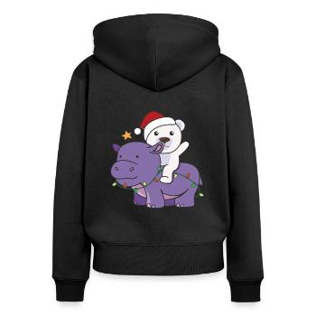 Weihnachts Hippo Eisbär frohe Weihnachten Hippo - Frauen Premium Bio Zip Hoodie - Schwarz - Hinten - Julia (174cm)