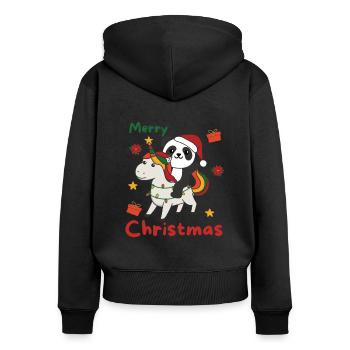 Weihnachts Einhorn Panda frohe Weihnachten Einhorn - Frauen Premium Bio Zip Hoodie - Schwarz - Hinten - Julia (174cm)