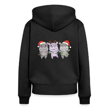 Hippopotames de Noël Animaux Mignons Hippopotames - Sweat à capuche zippé Premium bio Femme - noir - Dos - Julia (174cm)