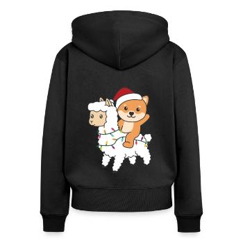 Shiba Inu Lama Weihnachten Schnee Winter Tiere - Frauen Premium Bio Zip Hoodie - Schwarz - Hinten - Julia (174cm)