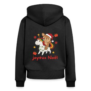 Weihnachts Einhorn Reh frohe Weihnachten Einhorn - Frauen Premium Bio Zip Hoodie - Schwarz - Hinten - Julia (174cm)