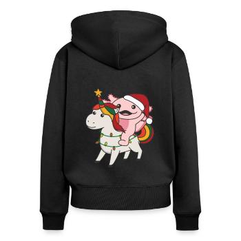 Noël Axolotl Joyeux Noël Licorne - Sweat à capuche zippé Premium bio Femme - noir - Dos - Julia (174cm)