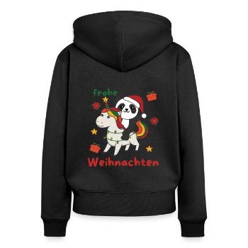 Weihnachts Einhorn Panda frohe Weihnachten Einhorn - Frauen Premium Bio Zip Hoodie - Schwarz - Hinten - Julia (174cm)
