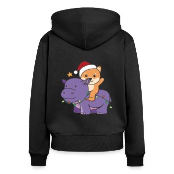Christmas Hippo Shiba Inu Merry Christmas Dogs - Women's Premium Organic Zip Hoodie - black - Back - Julia (174cm)