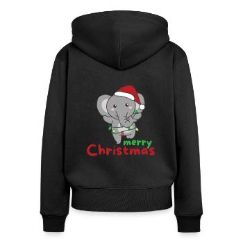 Éléphant Joyeux Noël Éléphants d’hiver - Sweat à capuche zippé Premium bio Femme - noir - Dos - Julia (174cm)