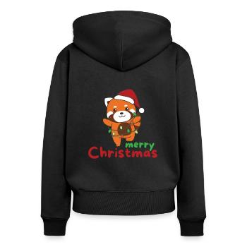 Rote Panda fröhliche Weihnachten Winter Rote Panda - Frauen Premium Bio Zip Hoodie - Schwarz - Hinten - Julia (174cm)