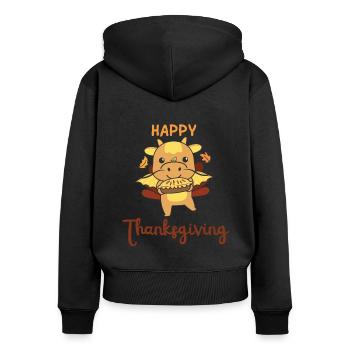 thanksgiving day outfits Truthahn Drache mit Pie - Frauen Premium Bio Zip Hoodie - Schwarz - Hinten - Julia (174cm)