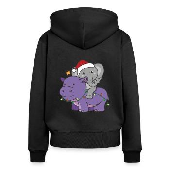 Weihnachts Hippo Elefant frohe Weihnachten Hippo - Frauen Premium Bio Zip Hoodie - Schwarz - Hinten - Julia (174cm)