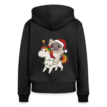 Weihnachts Einhorn Katze frohe Weihnachten Einhorn - Frauen Premium Bio Zip Hoodie - Schwarz - Hinten - Julia (174cm)