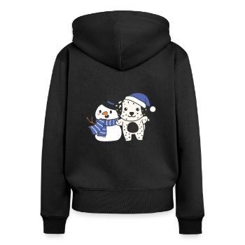 Dalmatians with snowman in winter for Christmas - Women's Premium Organic Zip Hoodie - black - Back - Julia (174cm)