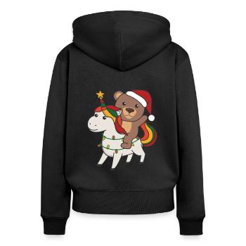 Licorne de Noël Ours Joyeux Noël Licorne - Sweat à capuche zippé Premium bio Femme - noir - Dos - Julia (174cm)