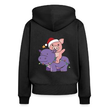 Christmas Hippo Pig Merry Christmas Hippo - Women's Premium Organic Zip Hoodie - black - Back - Julia (174cm)