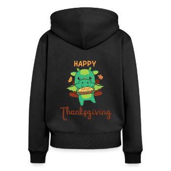 thanksgiving day outfits Truthahn Drache mit Pie - Frauen Premium Bio Zip Hoodie - Schwarz - Hinten - Julia (174cm)