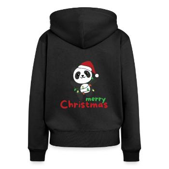 Panda Merry Christmas Winter Animals Pandas - Women's Premium Organic Zip Hoodie - black - Back - Julia (174cm)