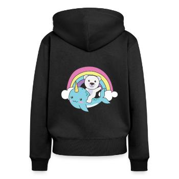 Narwal Eisbär ozean einhorn kawaii Regenbogen - Frauen Premium Bio Zip Hoodie - Schwarz - Hinten - Julia (174cm)