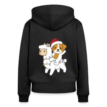 Jack Russell Lama Weihnachten Schnee Winter Tiere - Frauen Premium Bio Zip Hoodie - Schwarz - Hinten - Julia (174cm)