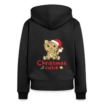 Katze Weihnachten Katzen Christmas Cutie - Frauen Premium Bio Zip Hoodie - Schwarz - Hinten - Julia (174cm)