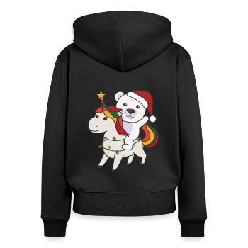 Weihnacht Einhorn Eisbär frohe Weihnachten Einhorn - Frauen Premium Bio Zip Hoodie - Schwarz - Hinten - Julia (174cm)