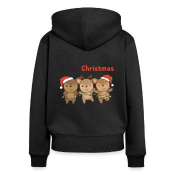 Cerf Noël Animaux Mignon Cerf Joyeux Noël - Sweat à capuche zippé Premium bio Femme - noir - Dos - Julia (174cm)