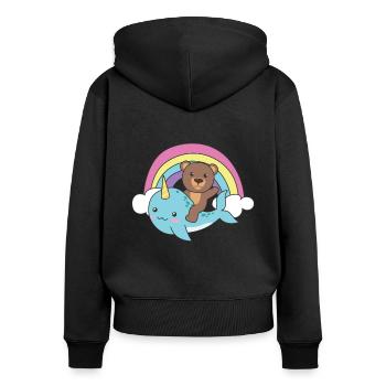 Narwal Bär ozean einhorn kawaii Regenbogen - Frauen Premium Bio Zip Hoodie - Schwarz - Hinten - Julia (174cm)