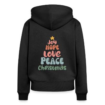 Joyeux Noël groovy rétro Love Peace Christmas - Sweat à capuche zippé Premium bio Femme - noir - Dos - Julia (174cm)