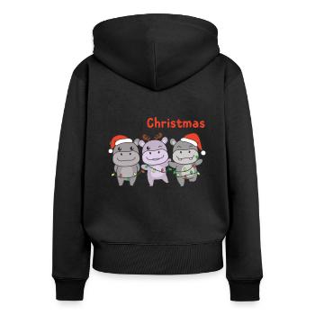 Hippopotames de Noël Animaux Mignons Hippopotames Joyeux Noël - Sweat à capuche zippé Premium bio Femme - noir - Dos - Julia (174cm)
