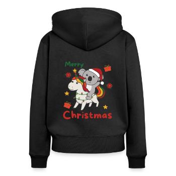 Licorne de Noël Koala Joyeux Noël Licorne - Sweat à capuche zippé Premium bio Femme - noir - Dos - Julia (174cm)