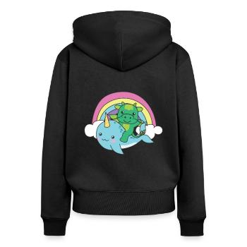 Narwal Drache ozean einhorn kawaii Regenbogen - Frauen Premium Bio Zip Hoodie - Schwarz - Hinten - Julia (174cm)