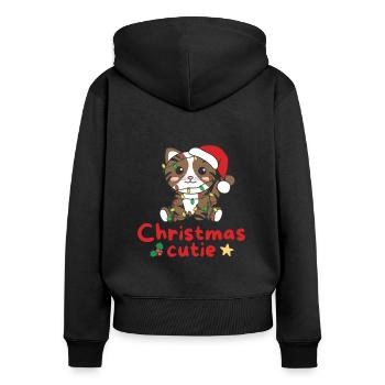Katze Weihnachten Katzen Christmas Cutie - Frauen Premium Bio Zip Hoodie - Schwarz - Hinten - Julia (174cm)