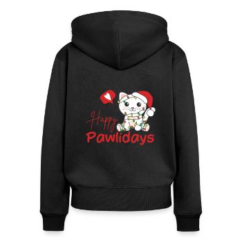 Cat Christmas Cute Cats Happy Pawlidays - Women's Premium Organic Zip Hoodie - black - Back - Julia (174cm)