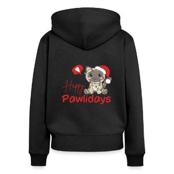 Cat Christmas Cute Cats Happy Pawlidays - Women's Premium Organic Zip Hoodie - black - Back - Julia (174cm)
