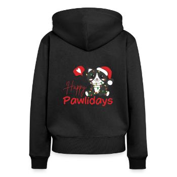 Cat Christmas Cute Cats Happy Pawlidays - Women's Premium Organic Zip Hoodie - black - Back - Julia (174cm)