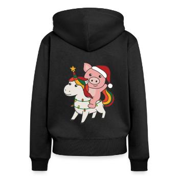 Cochon de Noël Joyeux Licorne de Noël - Sweat à capuche zippé Premium bio Femme - noir - Dos - Julia (174cm)