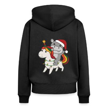 Weihnachts Einhorn Hippo frohe Weihnachten Einhorn - Frauen Premium Bio Zip Hoodie - Schwarz - Hinten - Julia (174cm)