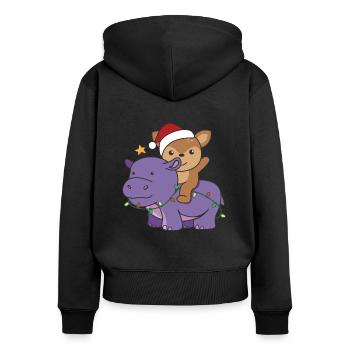 Weihnachts Hippo Reh frohe Weihnachten Hippo Rehe - Frauen Premium Bio Zip Hoodie - Schwarz - Hinten - Julia (174cm)