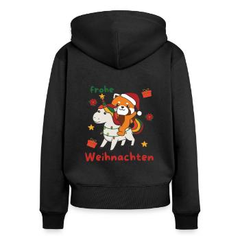 Weihnachts Roter Panda frohe Weihnachten Einhorn - Frauen Premium Bio Zip Hoodie - Schwarz - Hinten - Julia (174cm)