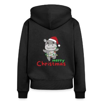 Hippo fröhliche Weihnachten Winter Tiere Hippos - Frauen Premium Bio Zip Hoodie - Schwarz - Hinten - Julia (174cm)