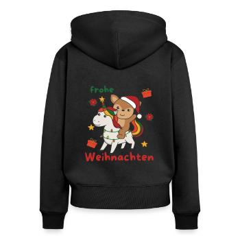 Weihnachts Einhorn Reh frohe Weihnachten Einhorn - Frauen Premium Bio Zip Hoodie - Schwarz - Hinten - Julia (174cm)