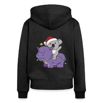 Weihnachts Hippo Koala frohe Weihnachten Hippo - Frauen Premium Bio Zip Hoodie - Schwarz - Hinten - Julia (174cm)