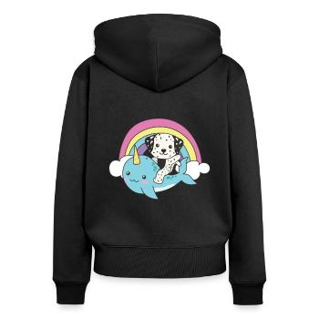Narwal Dalmatiner ozean einhorn kawaii Regenbogen - Frauen Premium Bio Zip Hoodie - Schwarz - Hinten - Julia (174cm)