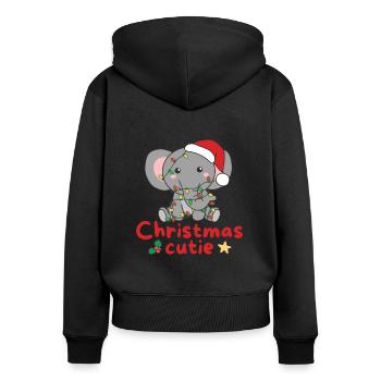 Éléphant de Noël Éléphant Mignon de Noël - Sweat à capuche zippé Premium bio Femme - noir - Dos - Julia (174cm)