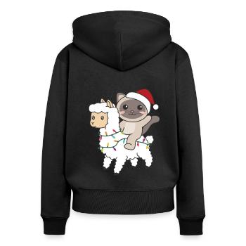Katze Lama Alpaka Weihnachten Schnee Winter Tiere - Frauen Premium Bio Zip Hoodie - Schwarz - Hinten - Julia (174cm)