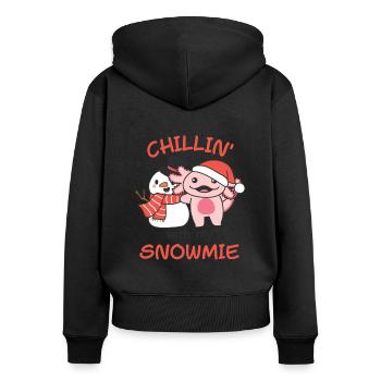 Axolotl Chillin avec mon schneemann snowmie - Sweat à capuche zippé Premium bio Femme - noir - Dos - Julia (174cm)