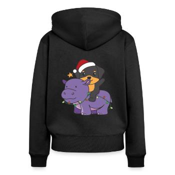 Weihnachts Hippo Rottweiler frohe Weihnachten Hund - Frauen Premium Bio Zip Hoodie - Schwarz - Hinten - Julia (174cm)