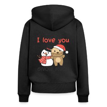 Otter I love you snow much schneemann wortspiel - Frauen Premium Bio Zip Hoodie - Schwarz - Hinten - Julia (174cm)