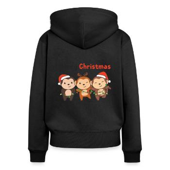 Monkey Christmas Animals Monkeys Merry Christmas - Women's Premium Organic Zip Hoodie - black - Back - Julia (174cm)