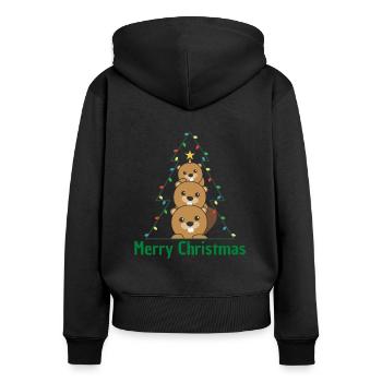 Beaver Christmas Tree Christmas Animals Beavers - Women's Premium Organic Zip Hoodie - black - Back - Julia (174cm)
