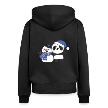 Panda with snowman in winter for Christmas - Women's Premium Organic Zip Hoodie - black - Back - Julia (174cm)