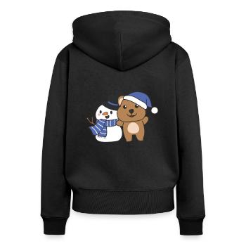 Quokka with snowman in winter for Christmas - Women's Premium Organic Zip Hoodie - black - Back - Julia (174cm)