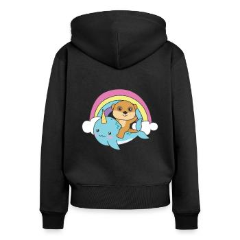 Narwal Erdmännchen ozean einhorn kawaii Regenbogen - Frauen Premium Bio Zip Hoodie - Schwarz - Hinten - Julia (174cm)